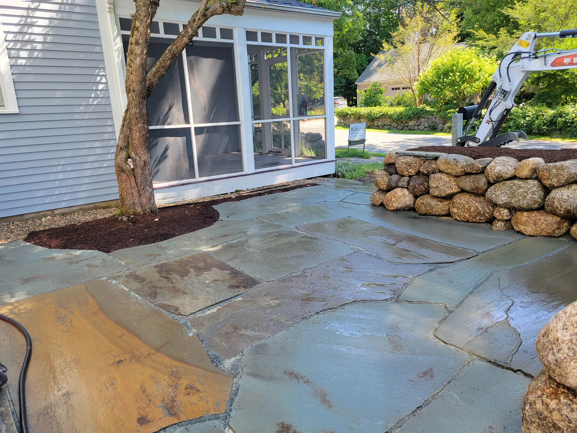 Stone Patio & Free Standing Wall in Peterborough, NH